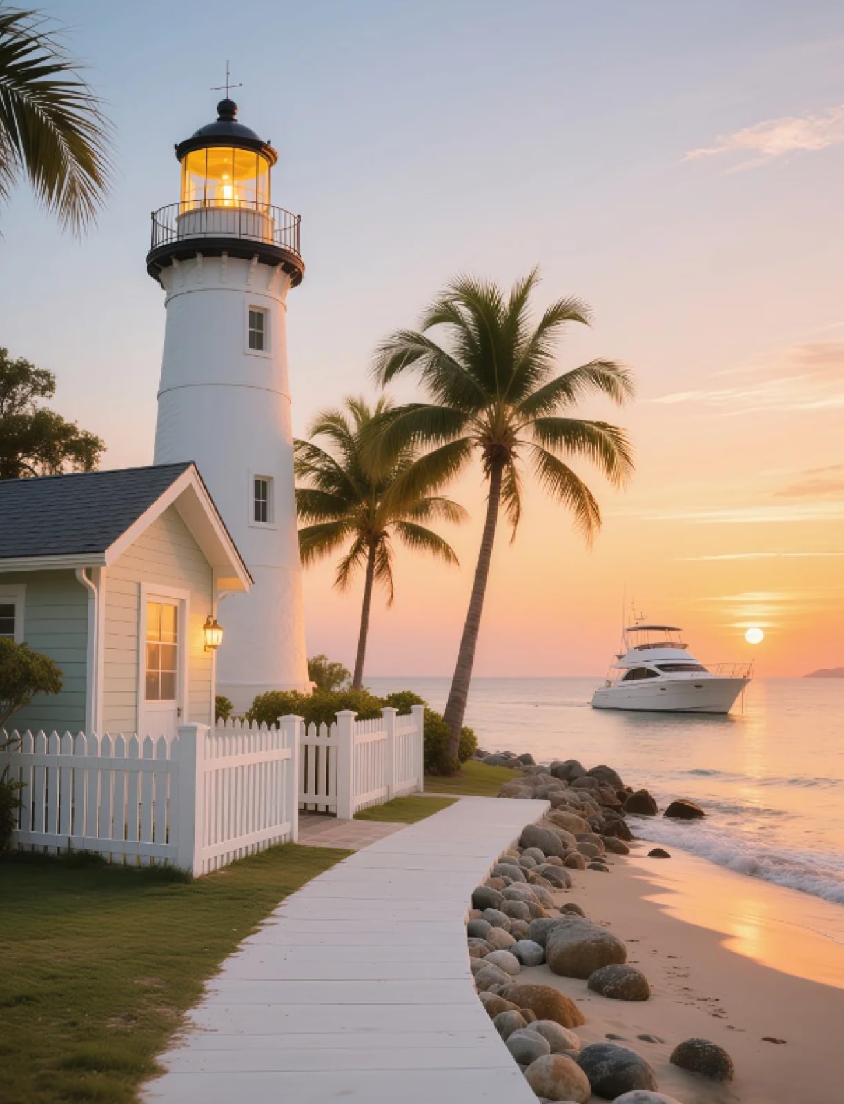 Stithej Pre-Printed Cross Stitch Kit Sunset at the Beach 11CT for Beginners