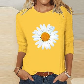 Summer 3/4 Sleeve Tops for Women UK - Ladies Tunic Tops Three Quarter Sleeve Vintage Floral Print Causal T-Shirt Crewneck Elegant Tee Shirts Going Out Boho Work Office Blouses