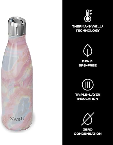 Miniatura 3 de S'well Botella de agua de acero inoxidable con deportes, 17 onzas, rosa geoda, recipientes aislados al vacío de triple capa que mantiene las bebidas