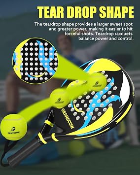 Padel Racket Palas de Padel raqueta Lightweight for Women Female Players Teardrop Shape, Soft EVA Core, Fiberglass Surface, Beginner to Intermediate Arm Friendly All Round Racquet 38mm