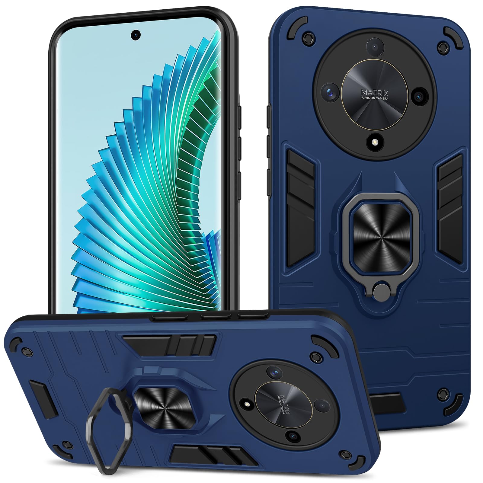 Funda para Samsung Galaxy A13 4G con Cristal Templado Protector Pantalla, Carcasa Antigolpes con Soporte anular metálico, Case Protectora de Grado Militar, Negro — view 158