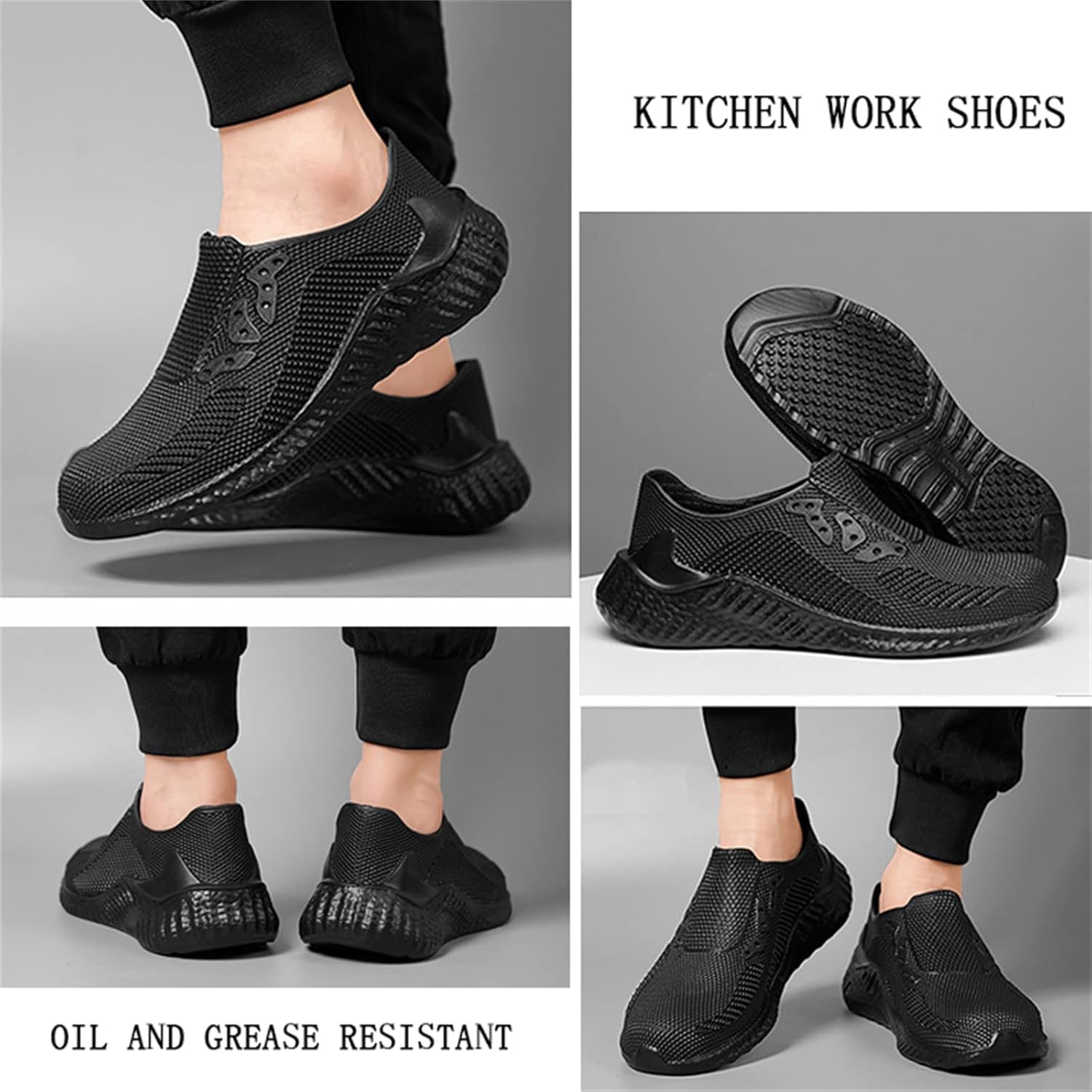 Men's Non-Slip Work Shoes Oil Resistant Kitchen Chef Shoes EVA Waterproof Slip-On Food Service Shoes