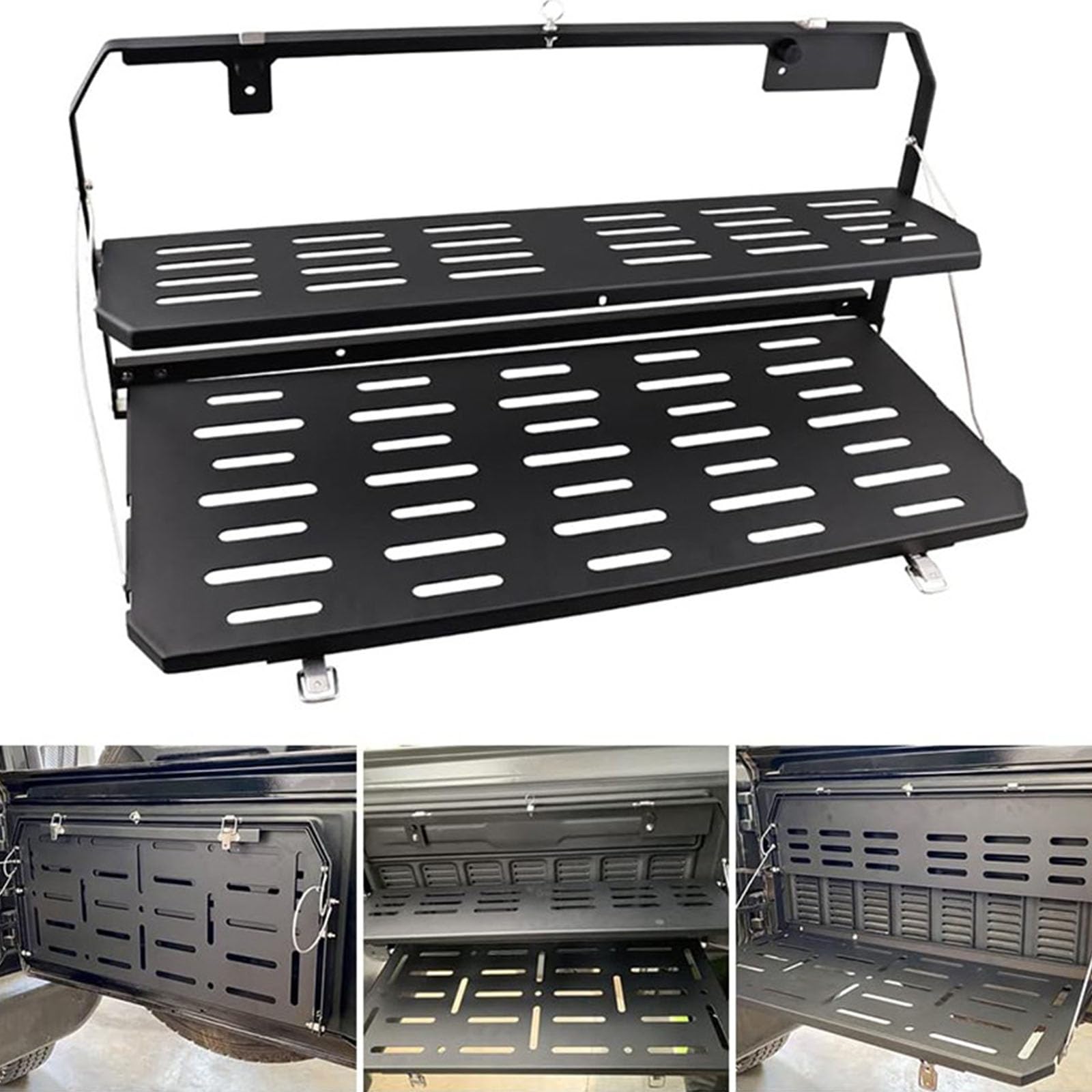 Estante de almacenamiento para puerta trasera de vehículo de carretera que soporta alta capacidad de carga e instalación rápida para viajeros, accesorios SUV