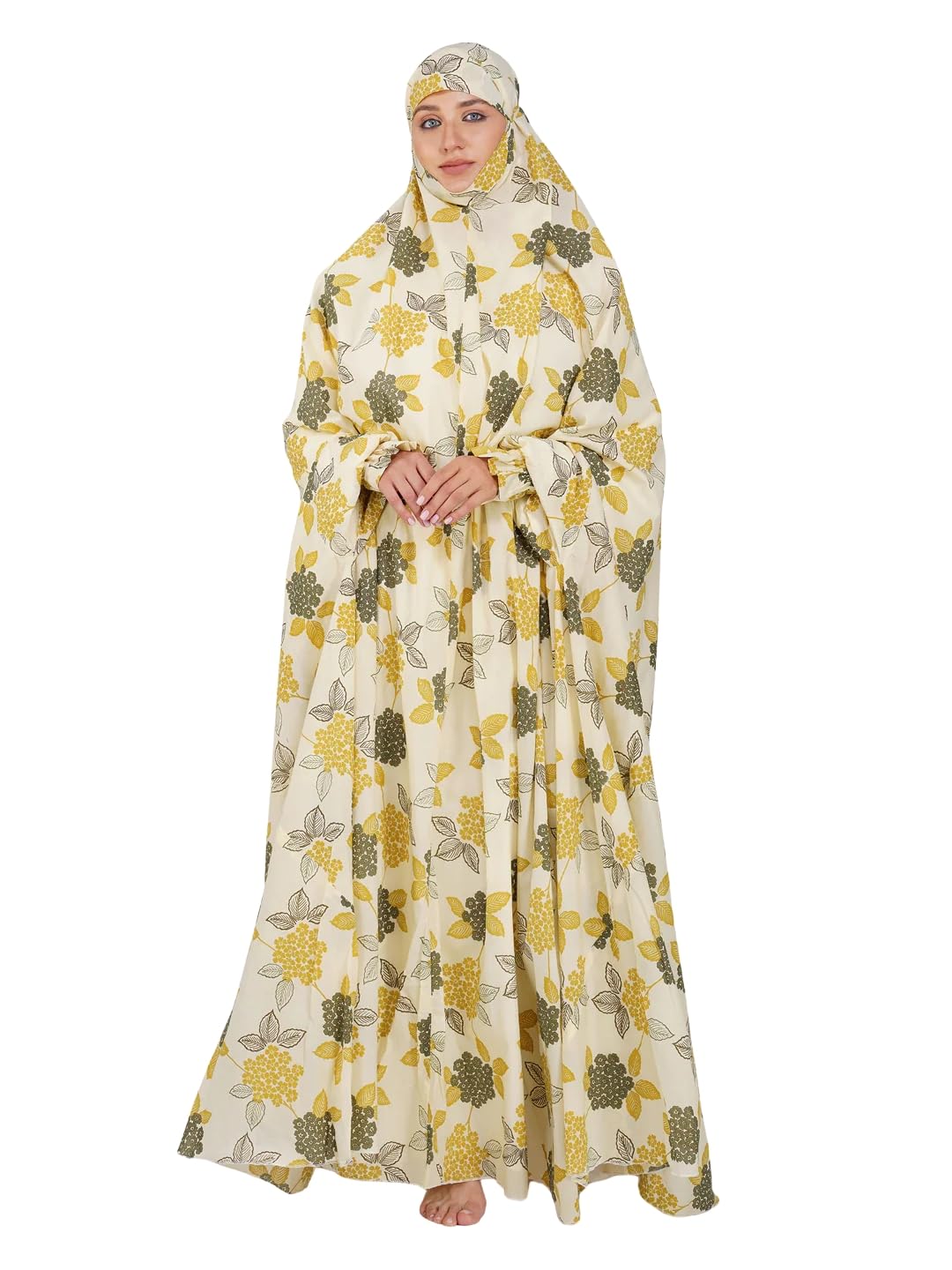 ANA Cotton Prayer Dress for Women | Full Coverage Loose Fit Namaz Abaya with Attached Dupatta & Elastic Frill Sleeves (Black, Free Size)-image-2