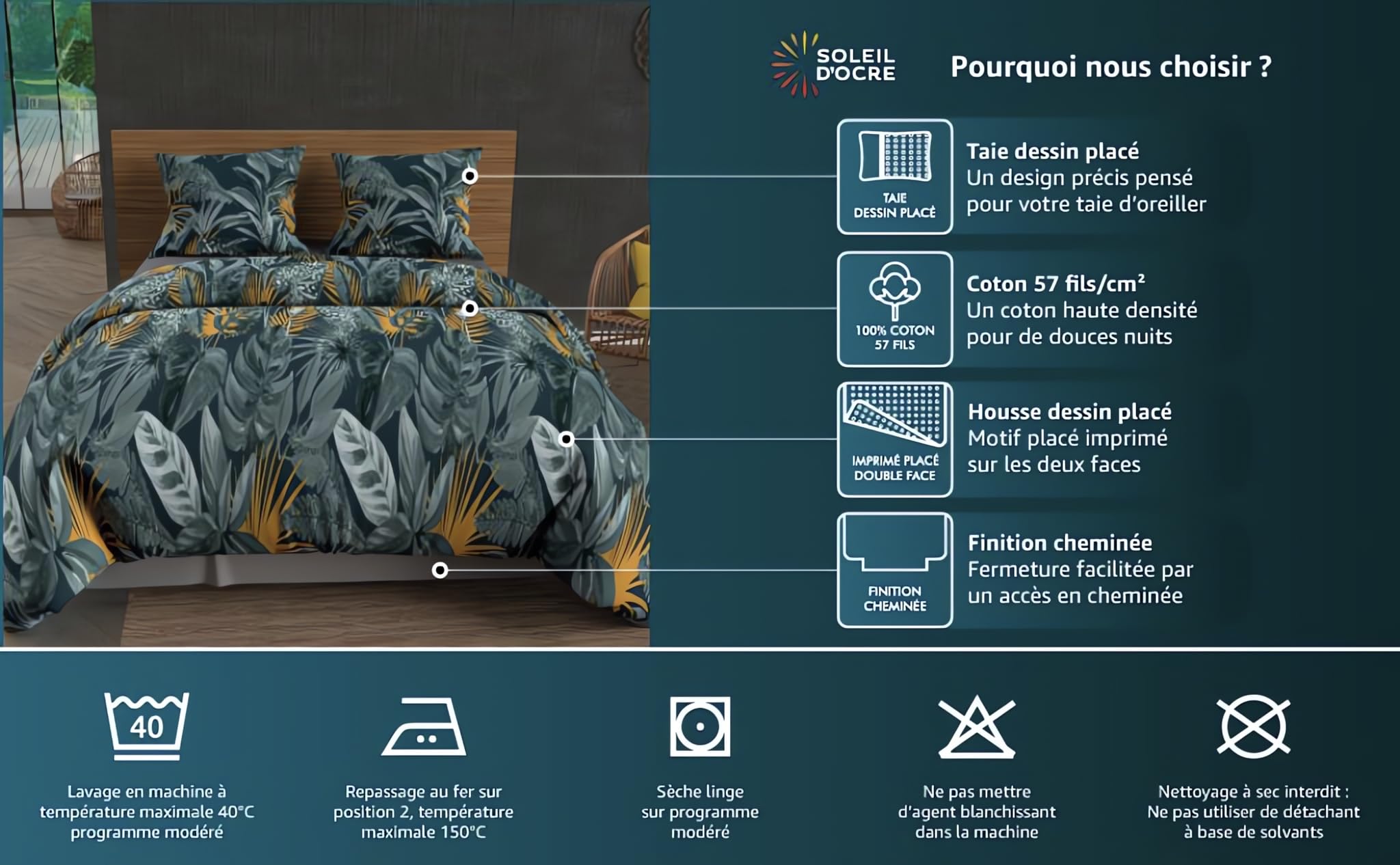 Copripiumino Boh&eacute;mien Jaipur Blu - Set 140x200cm Con 1 Federa 63x63cm In Cotone 57 Fili