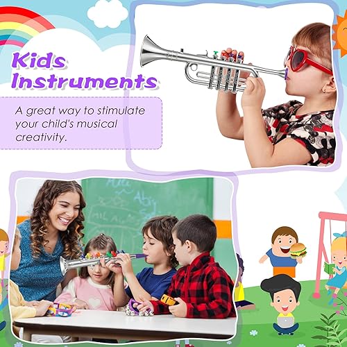 Miniatura 6 de Treela Juego de 4 instrumentos musicales de clarinete de juguete, saxofón de juguete, trompeta de juguete y cuerno de juguete, 4 instrumentos