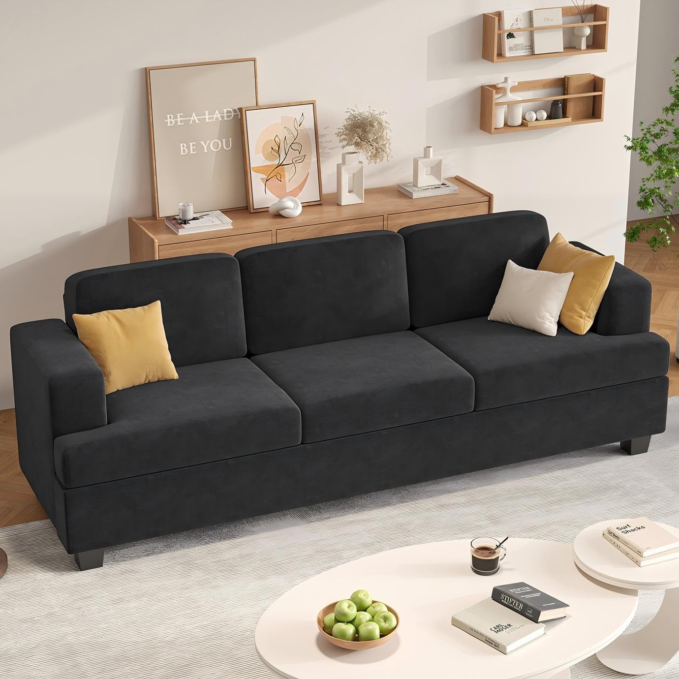 Apicizon 89" Black Couch for Living Room, Comfy Couch Clound Sofa 3 Seater Sofa, Modern Couches with Removerable Cover for Bedroom, Chenille