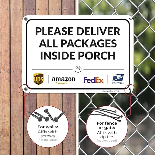 Vista 181 de Cartel de entrega del paquete, letrero de instrucciones de entrega, 10 x 7 pulgadas, aluminio 040 libre de óxido, resistente a la decoloración