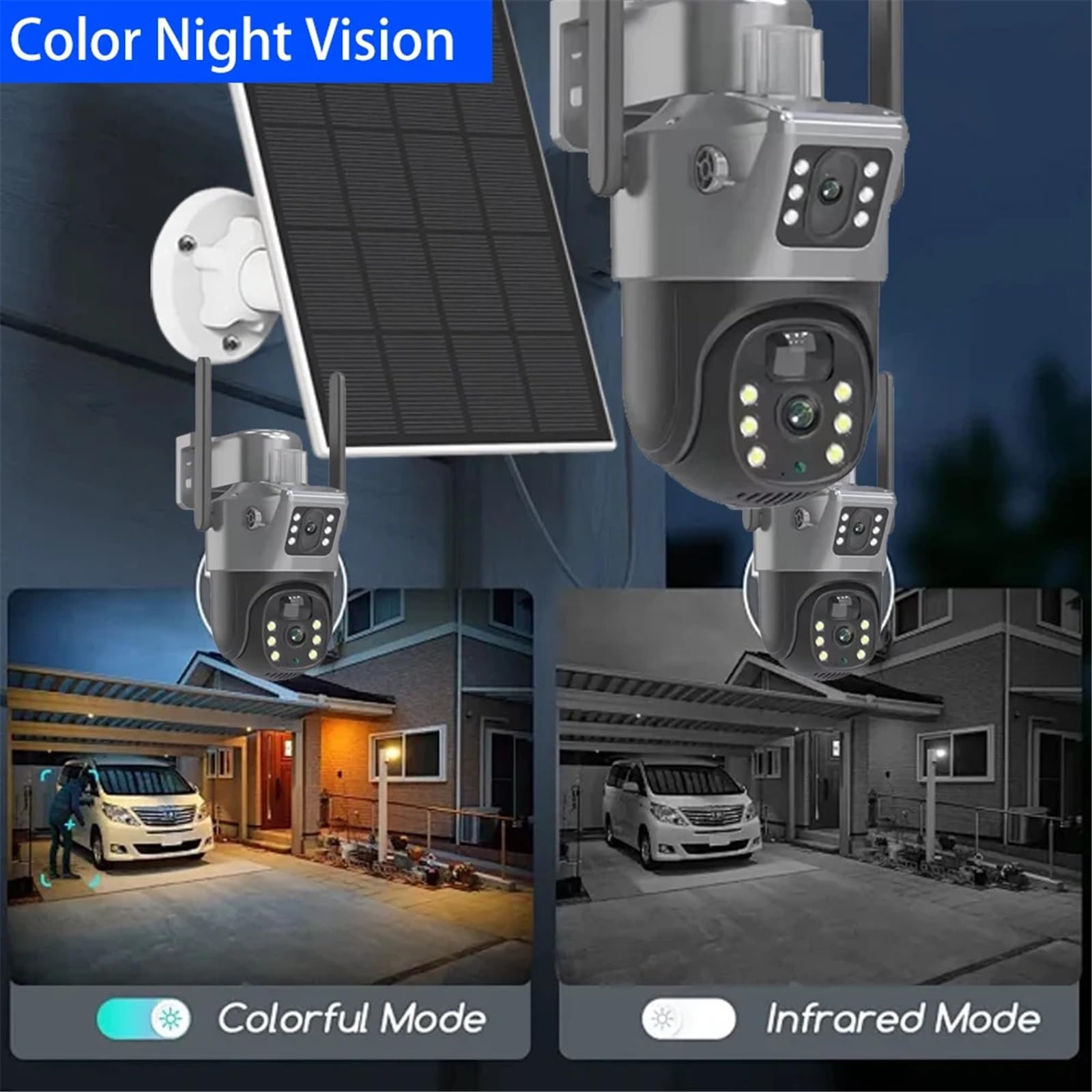 Kamera Monitoringu, Kamera PTZ słoneczna 4K 8MP Dwuzakresowa zewnętrzna bezprzewodowa kamera PTZ Ochrona Detekcja PIR CCTV Dwukierunkowe audio(WIF Solar No Card)