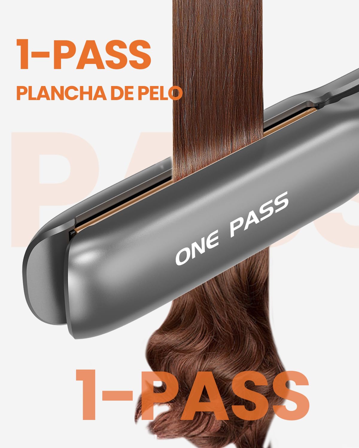 Faszin - Plancha para pelo con placas de titanio liso, plancha para alisar negativos iones protector, 20S calienta rápido, pantalla LCD, voltaje universal, alisador de pelo 2 en 1 (gris)