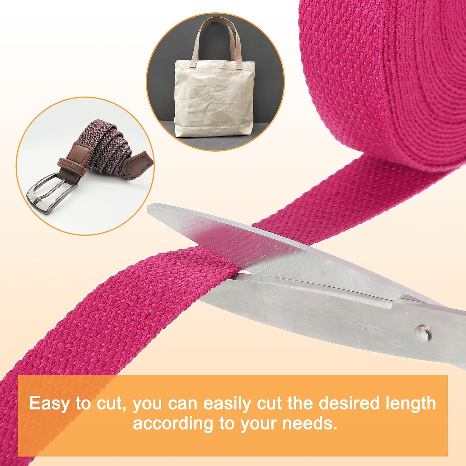 HARFINGTON Cotton Webbing 1 Inch 11 Yard Polyester Cotton Weave Webbing Strap Twill Tape Ribbon for Arts and Crafts Webbing Tote Bag Handles Cloth Belt Making Outdoor Supplies, Rose Red
