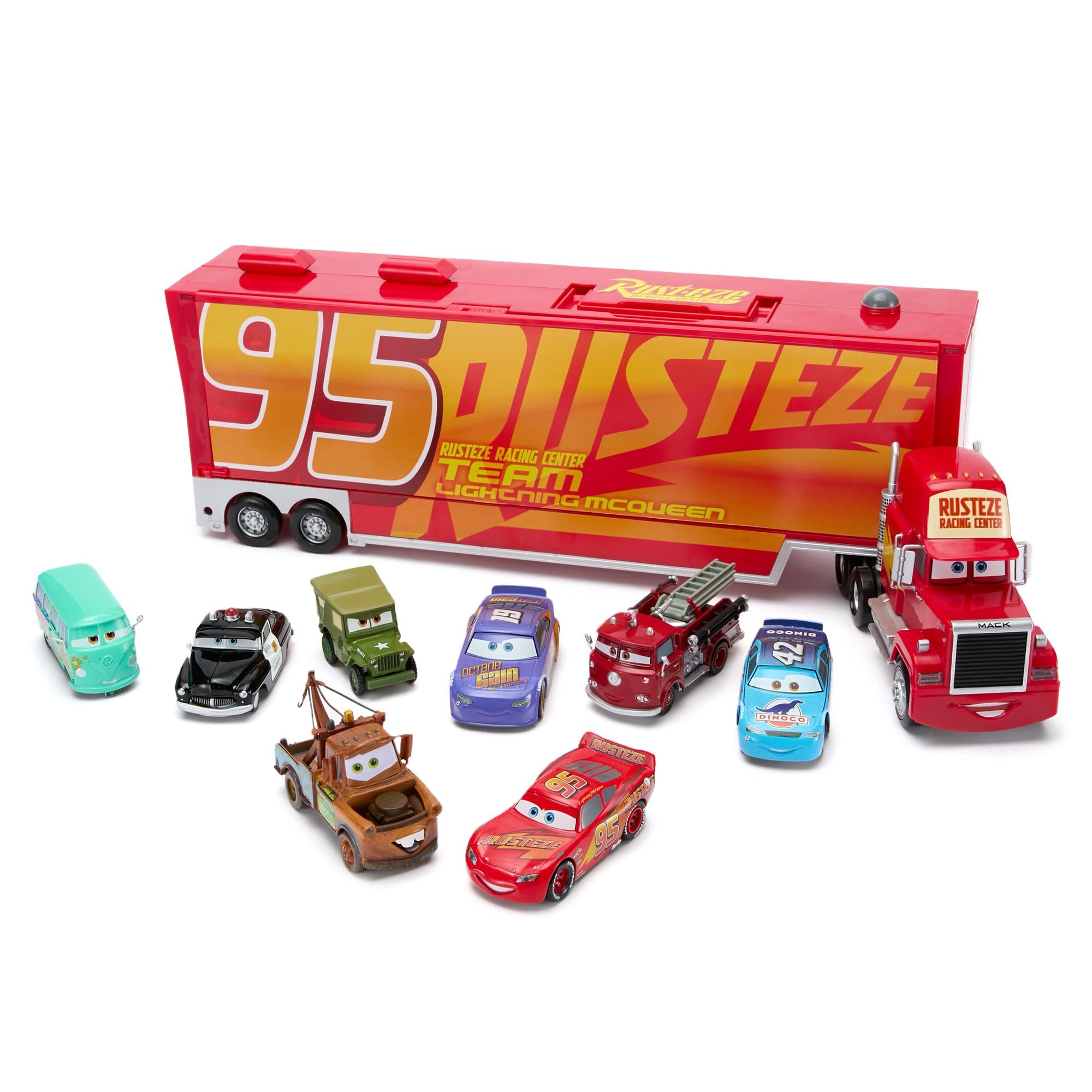 Disney Store Set da Gioco Mack Hauler, Pixar Cars, 9 Pezzi, Set di automobiline con Il trasportatore Mack e 8 Veicoli a retrocarica, Saetta McQueen, Cricchetto e Altri, Adatto dai 3 Anni in su