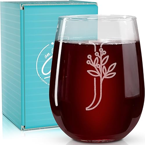 On The Rox Drinks Regalos con monograma para mujeres y hombres Letra A-Z inicial grabada monograma sin tallo, copa de vino Regalos de vino