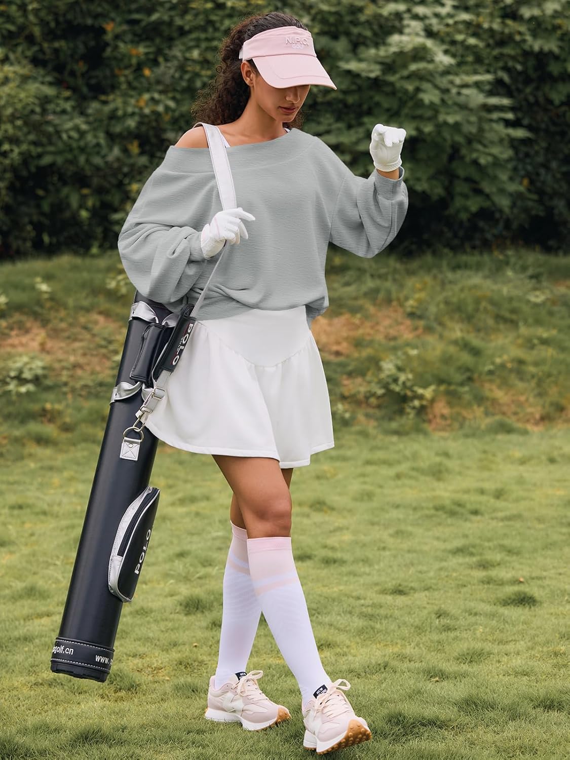 Fisoew Womens Off The Shoulder Sweatshirt Oversized Casual Long Sleeve Loose Fit Fall Pullover Tops Light Grey - Image 4