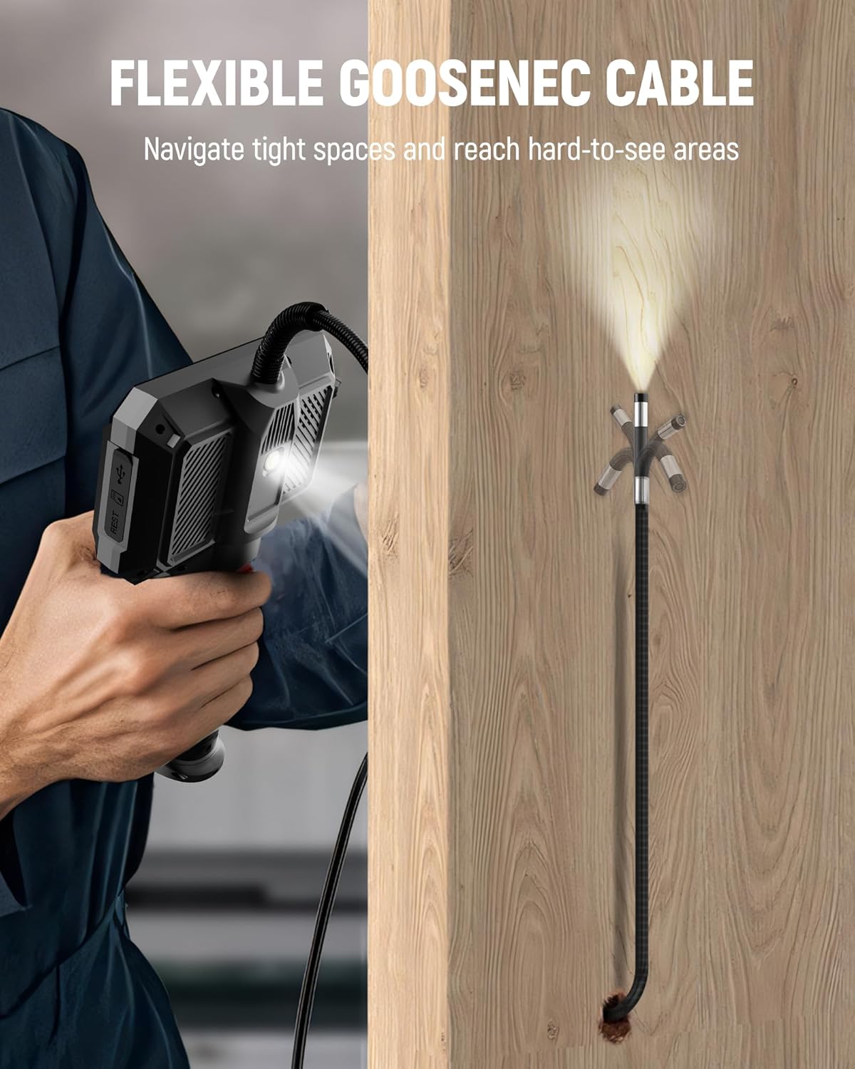 Two-Way Articulating Borescope Camera with Light, 0.25in Slim Probe, Industrial Endoscope Inspection Camera with Light, 5.3FT Flexible Snake Scope for Automotive, HVAC and Aircraft Mechanics