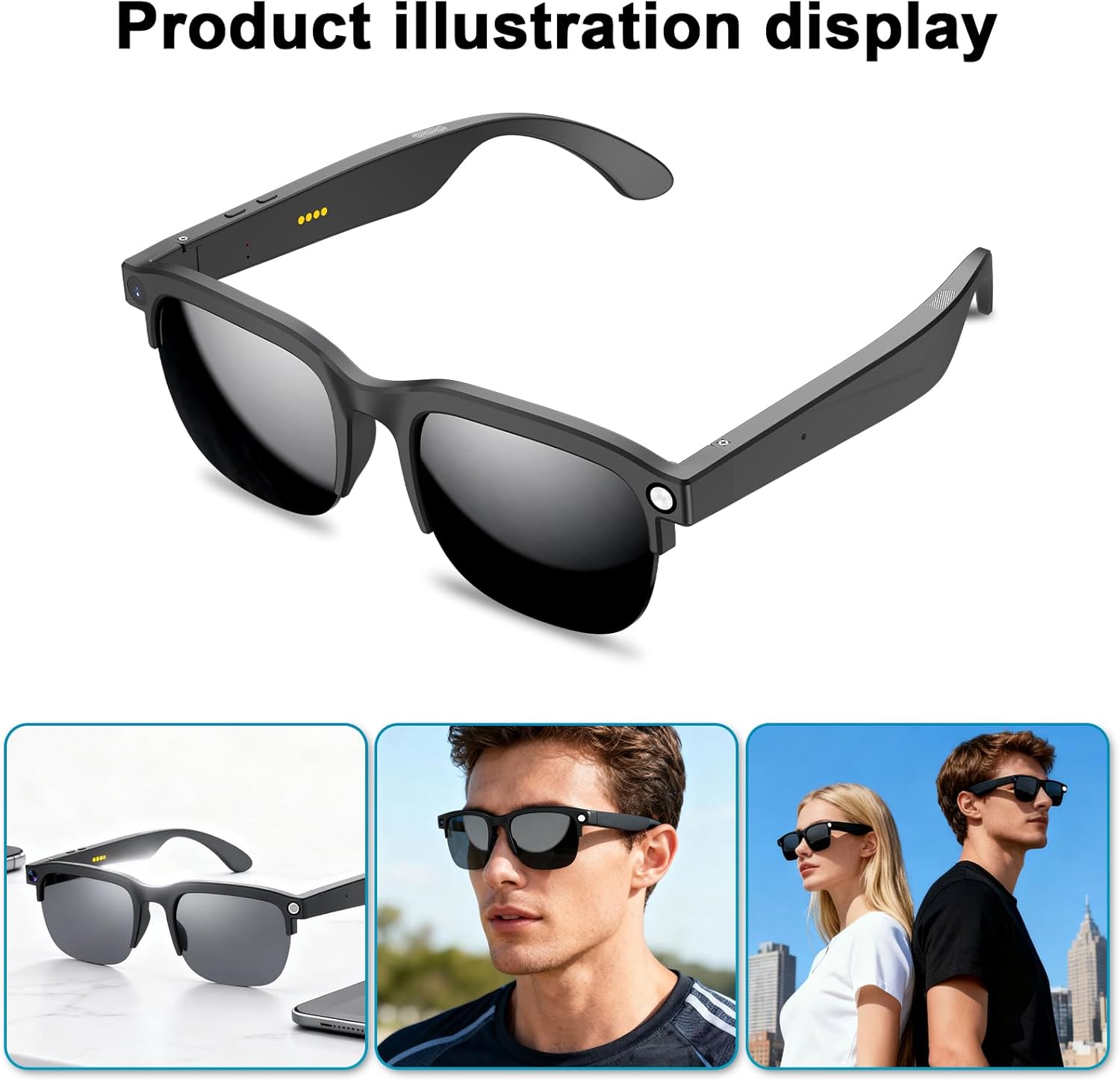 AI Smart Glasses with HD Camera, Video Recording, AI Voice Assistant, Real-time Translation, Hands-Free Calls, Music Playback, Sunglasses for Men and Women