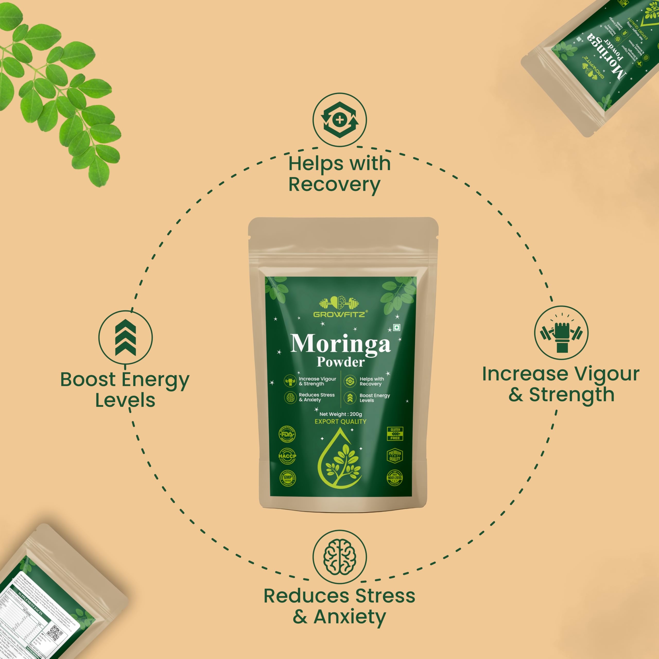 Growfitz 100% Organic Moringa Powder 200g | Healthy Superfood For Weight Loss, Naturally Boost Energy Levels, Multivitamins, Digestion, Stamina, Skincare | Rich in Nutrients (Pack of 1) — Amazon image 4