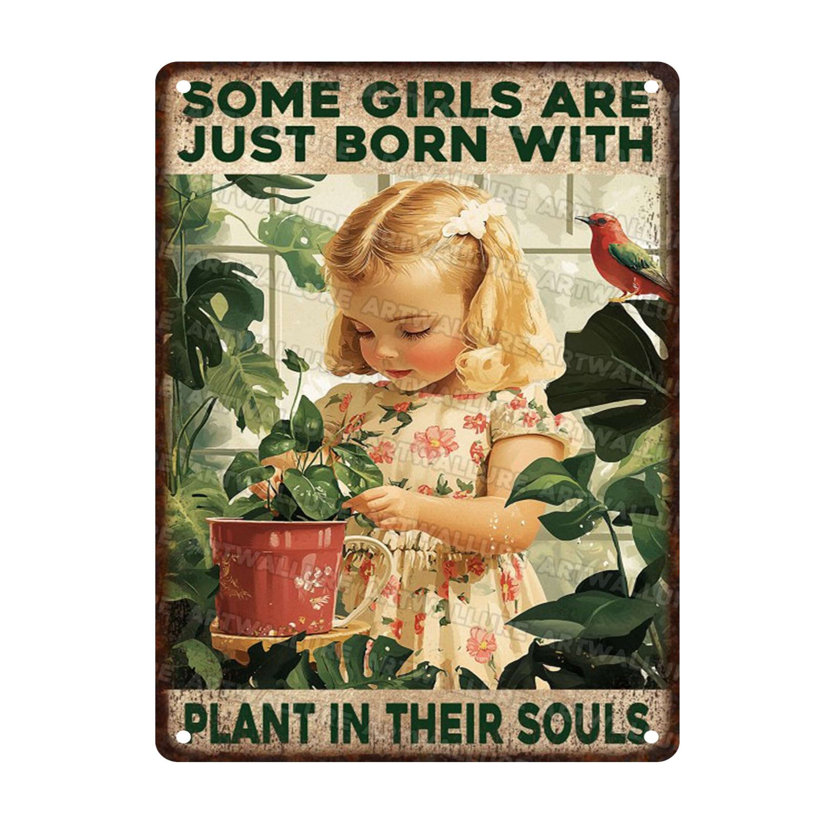 Retro Gardening Girl Metal Tin Sign Rustic Wall Decor Vintage Art Some Girls Soul Plants Quote 12x16inch