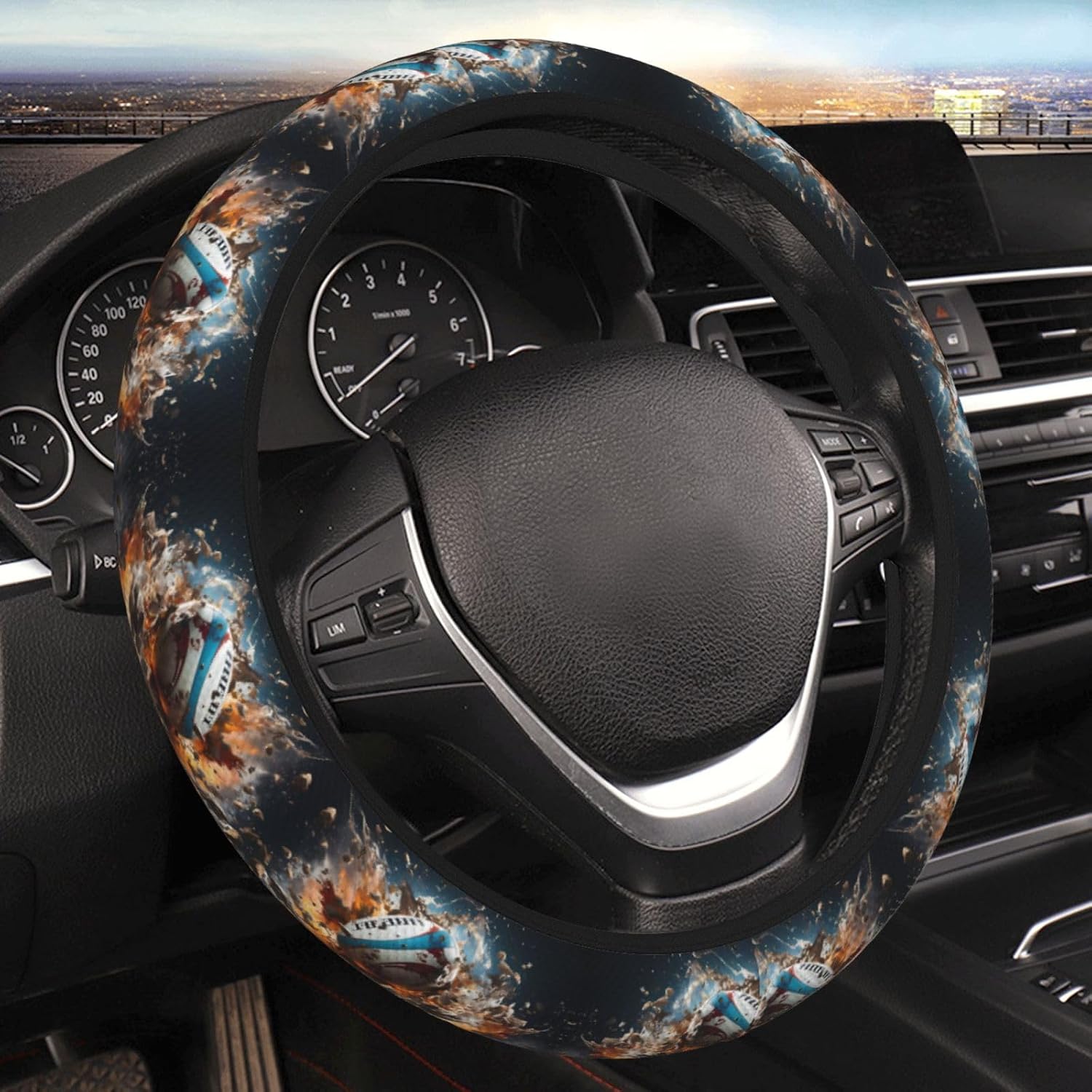 Rugby on Fire Double-Layer Thickened Steering Wheel Cover, Universal car Steering Wheel Cover (15 inches in Diameter), Steering Wheel Protective Cover,
