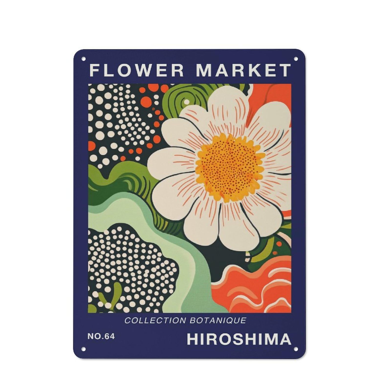 Junmoney Style-5 Hiroshima Flower Market Botanical Travel Art Print Urban Metal Wall Decor 40X30cm, Metal Wall Art Sign For Loft, Studio, Office Or Creative Room