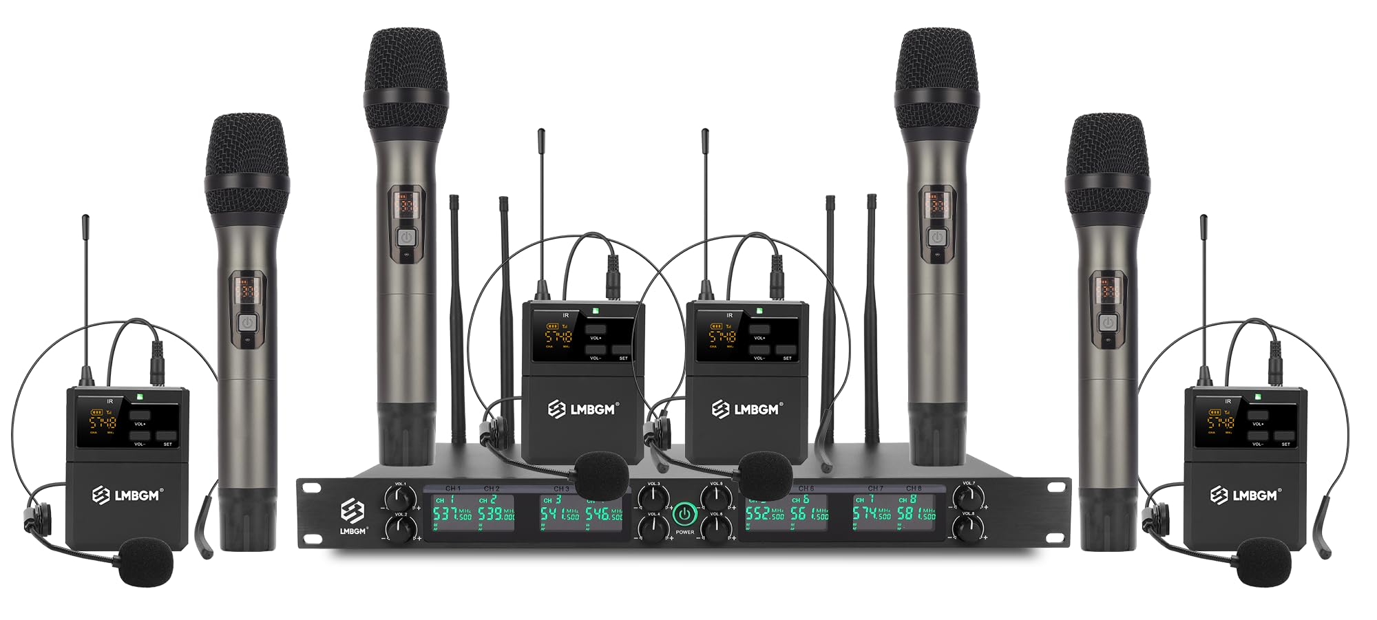 K-25R bezprzewodowy system mikrofonowy, 8-kanałowy UHF mikrofon ręczny i bodypack do występów scenicznych, ślubów dla DJ i karaoke (K-27R 4-ręczny zestaw 4-częściowy)