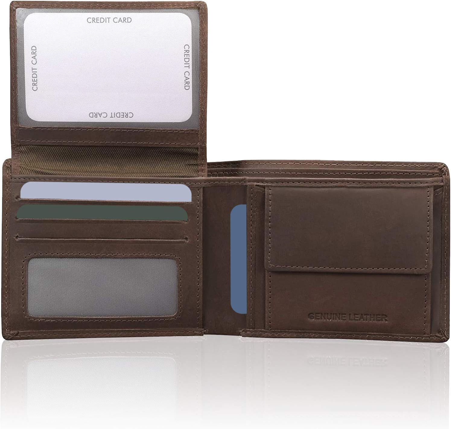 RFID Wallet for Men, Black Leather Mens Wallets for up to 11 Cards, Coin Pocket, ID Window, Removable Credit Card Holder, Gifts for Him