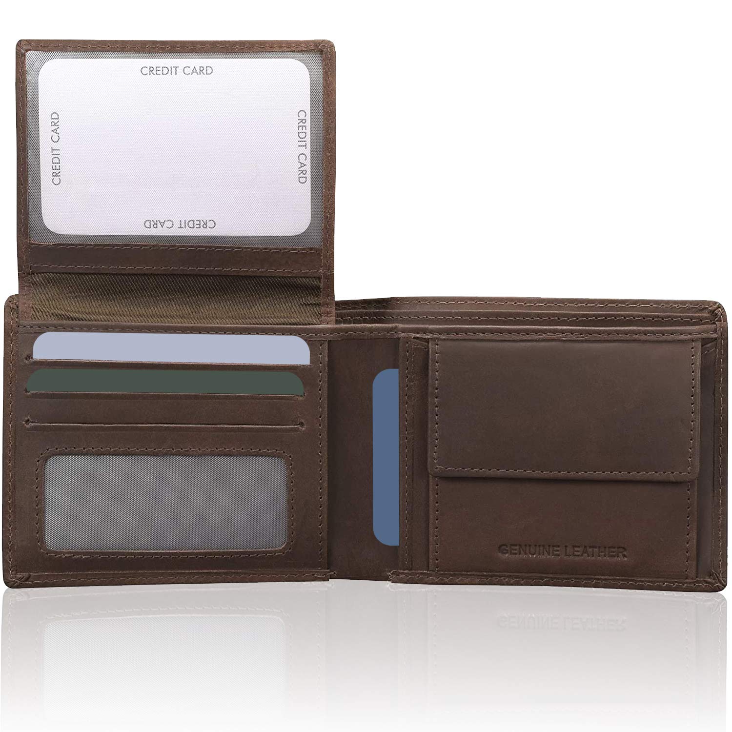 RFID Wallet for Men, Black Leather Mens Wallets for up to 11 Cards, Coin Pocket, ID Window, Removable Credit Card Holder, Gifts for Him