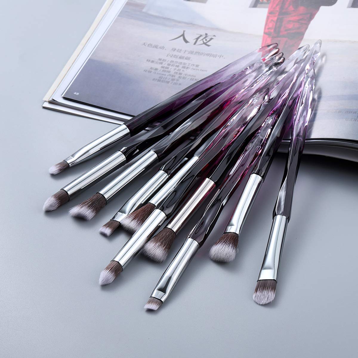 Kingtree Eyeshadow Makeup Brushes, 10PCS Crystal Brushes for Eye Makeup Premium Synthetic Bristles Eyeshadow Eyeliner Blending Crease Makeup Eye Brush Set, Professional Eyebrow Lip Make Up Tools