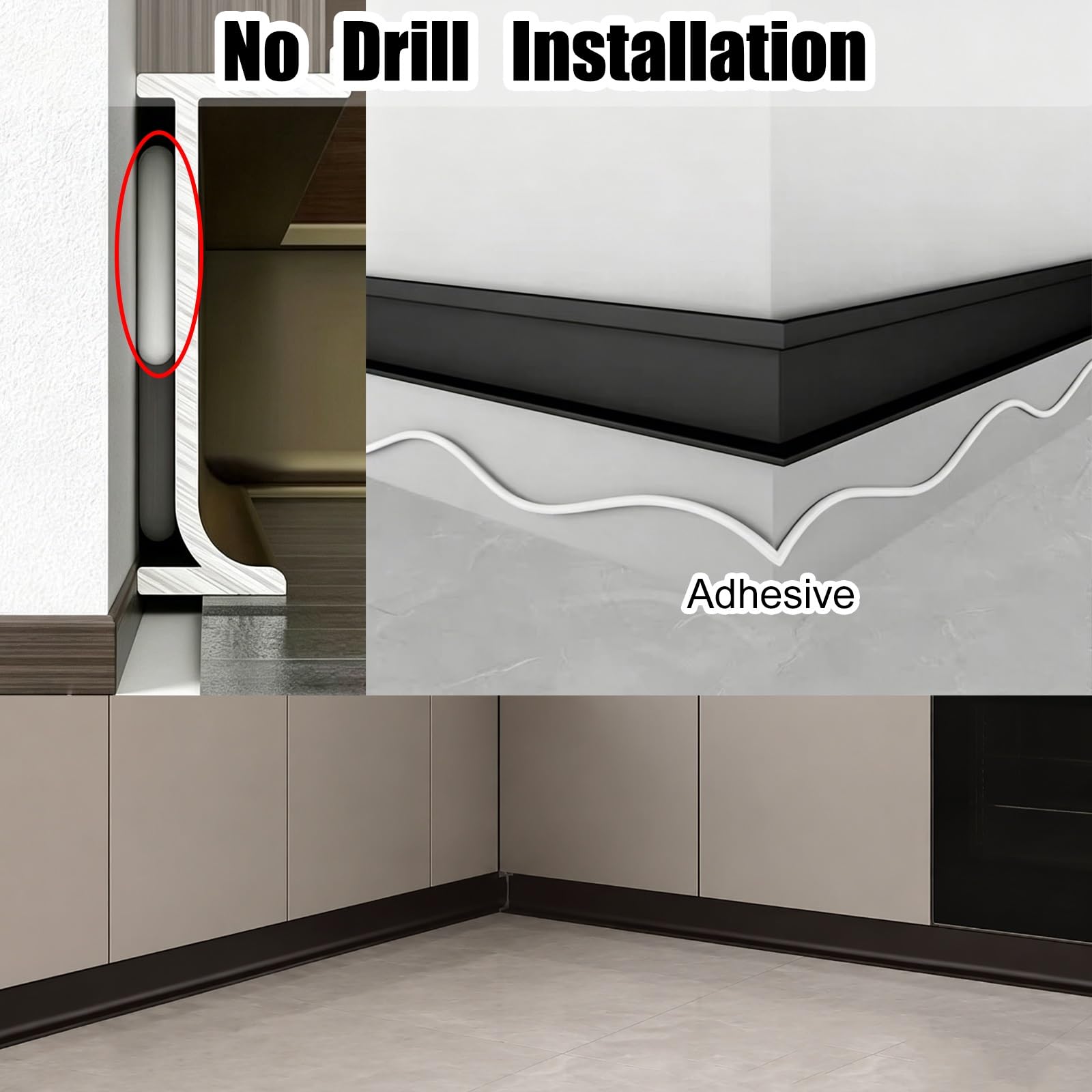 battiscopa Rivestimento Del Battiscopa Da Incasso Nero, Base Per Modanatura Del Pavimento 1 1,5 2 M Con Rivestimento Del Bordo Interno, Protezione Del Bordo Della Parete