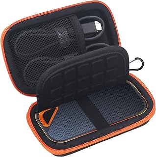 لاكدو شنطة حمل صلبة لسانديسك اكستريم برو/ سانديسك SSD خارجي محمول سعة 500GB 1TB 2TB 4TB USB-C وسيط تخزين ذو حالة ثابتة من مادة ايفا مضادة للصدمات طاردة للماء حقيبة سفر - برتقالي