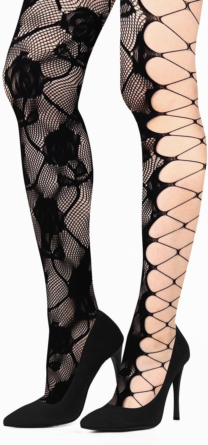 Benefeet Sox Patterned Fishnet Tights Floral High Waist Fishnet Stockings for Women Rose Sexy Fishnets Hollow Out Pantyhose - Image 5