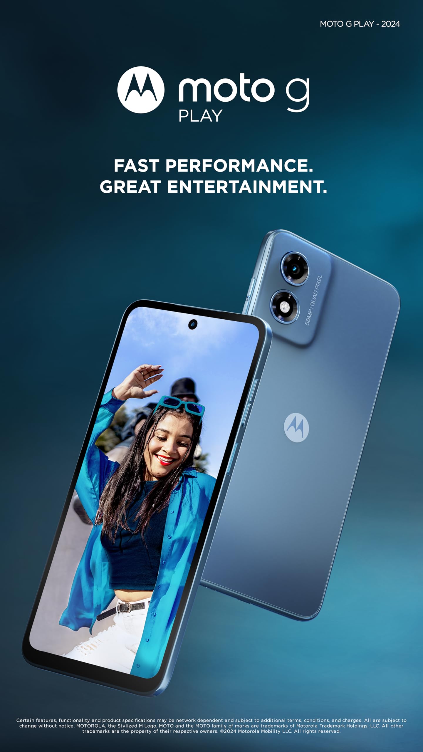 total wireless Motorola Moto g Play 2024, 64GB, Sapphire Blue - Prepaid Smartphone, 6.5" 90Hz HD+ Display, 50MP Camera, Long-Lasting 5000mAh Battery - Locked to