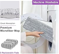 Vista 3 de Juego de trapeador y balde con escurridor, trapeador plano de piso sin manos y cubeta, incluye 5 almohadillas de microfibra lavables, uso húmedo