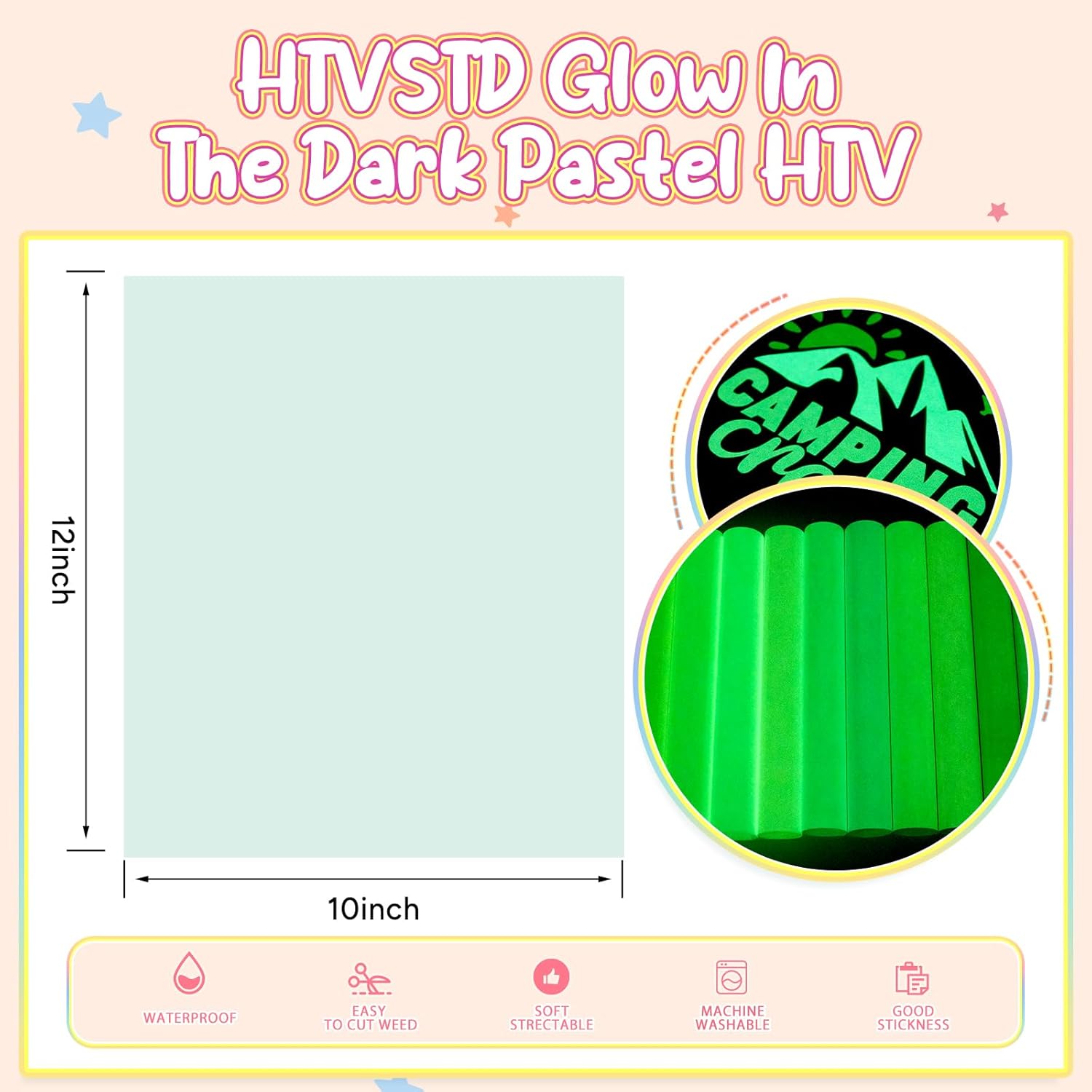 Sublimation Transfer Ink Paper - 23 pcs +HTVSTD Glow in The Dark HTV Vinyl - 12 Sheets