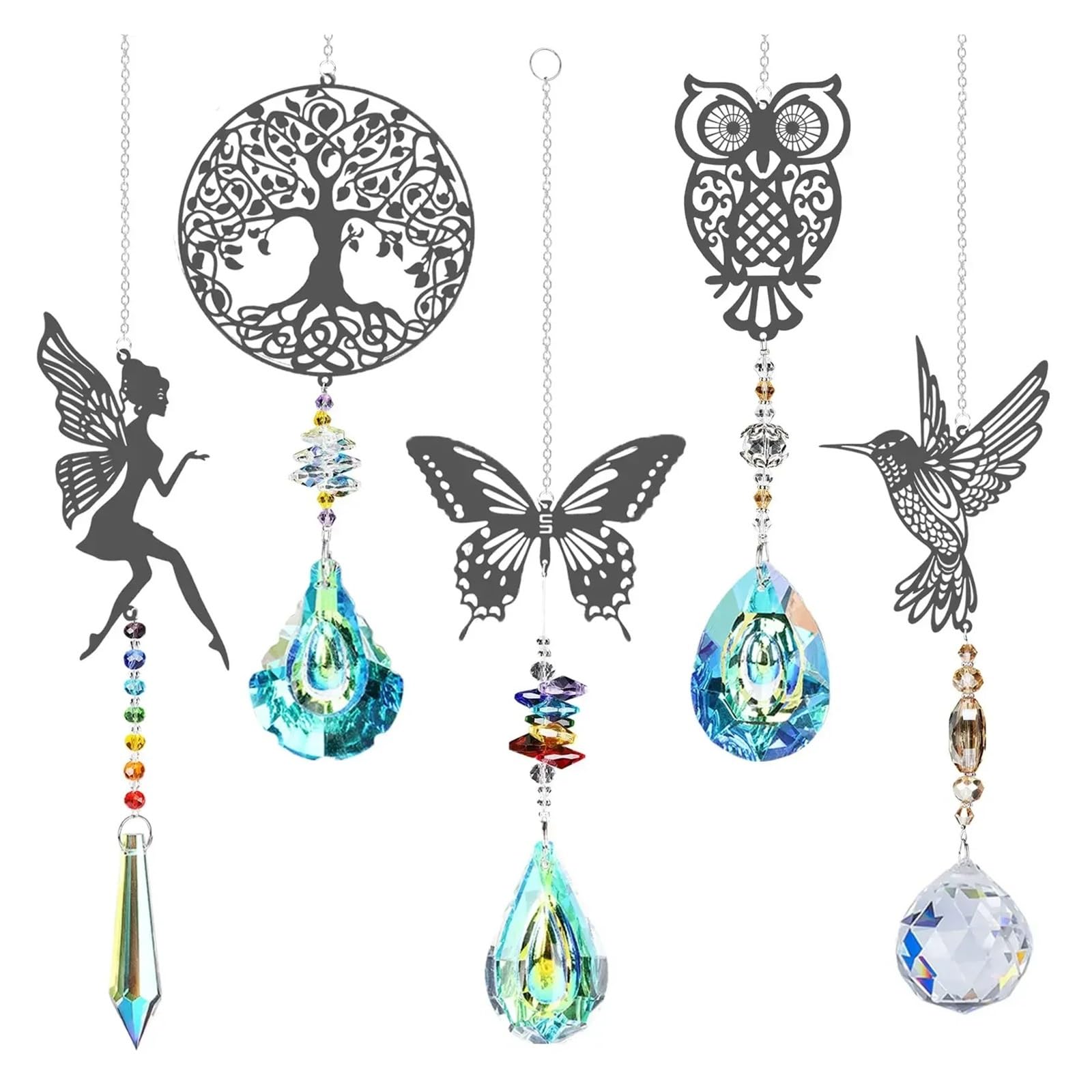 Crystal Suncatcher Wind Chimes 5pcs Crystal Suncatchers With Prisms Hanging Window Sun Catcher Decor Indoor Rainbow Maker(Bird)