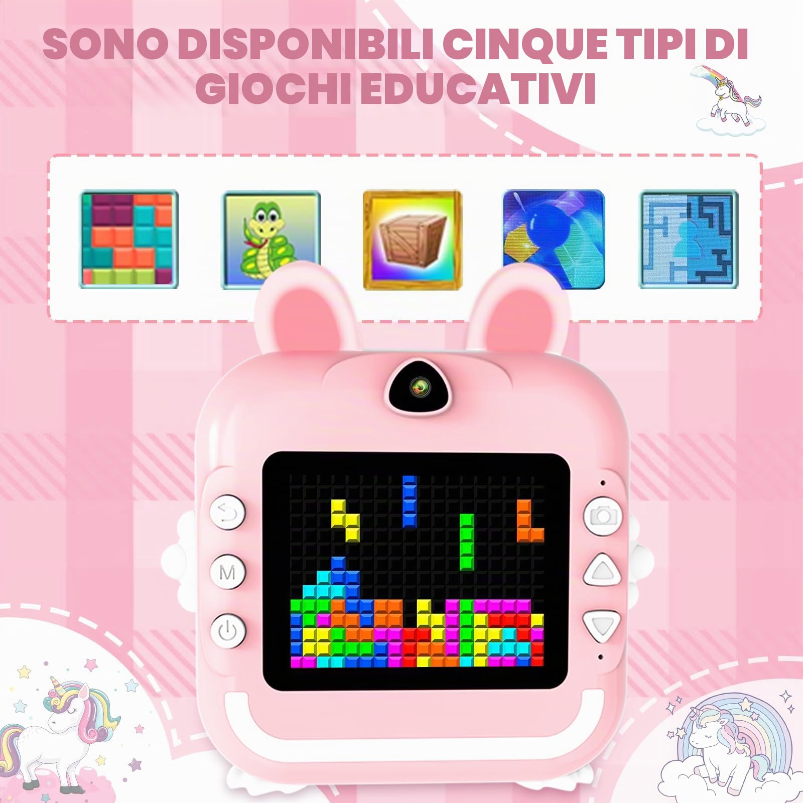 CATGIFF Macchina Fotografica Bambini Istantanea, 2.4 Pollici 1080P HD Fotocamera Digitale Bambini con Matita Colorata Carta da Stampa e 32GB Scheda, Rosa