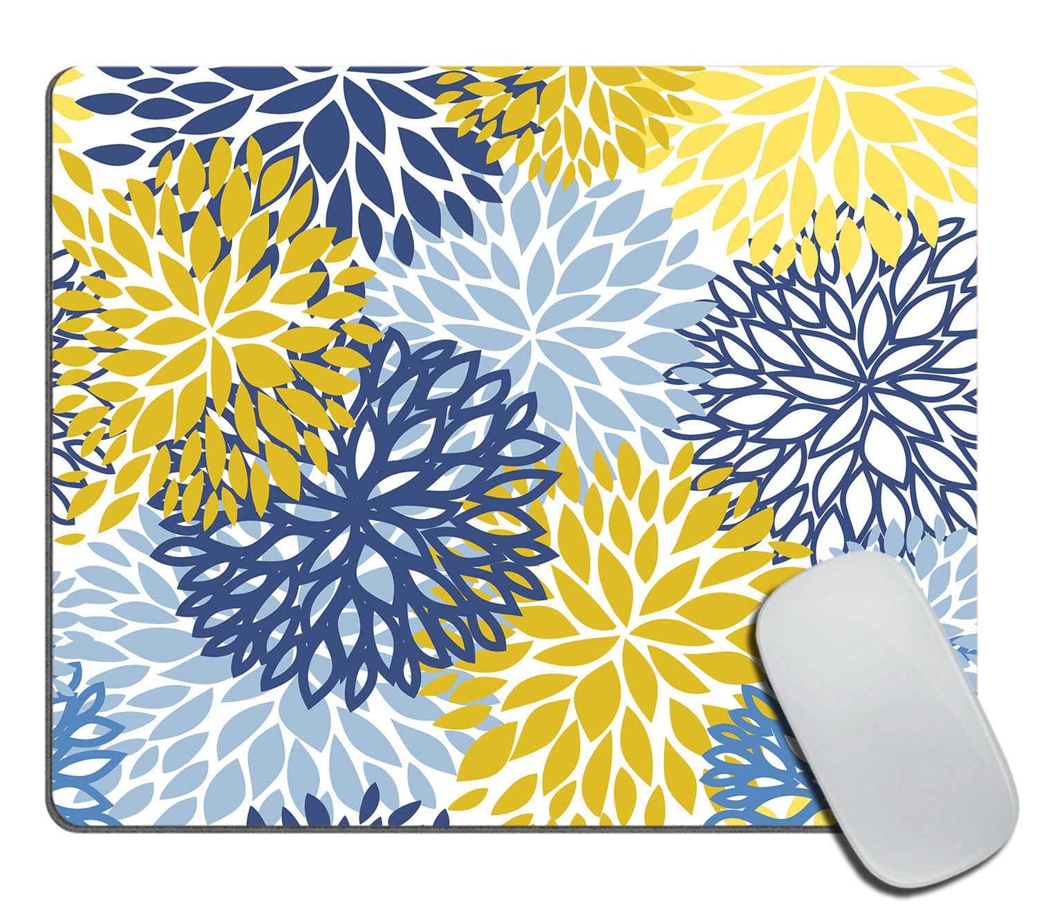 Mouse Pad, Green Spring Flower Blue Yellow and Navy Chrysanthemum Brown Mouse Pad, Mousepad Rectangle Customized Mouse Pads with Designs Non-Slip Rubber Smooth MousePads for Computer Laptop