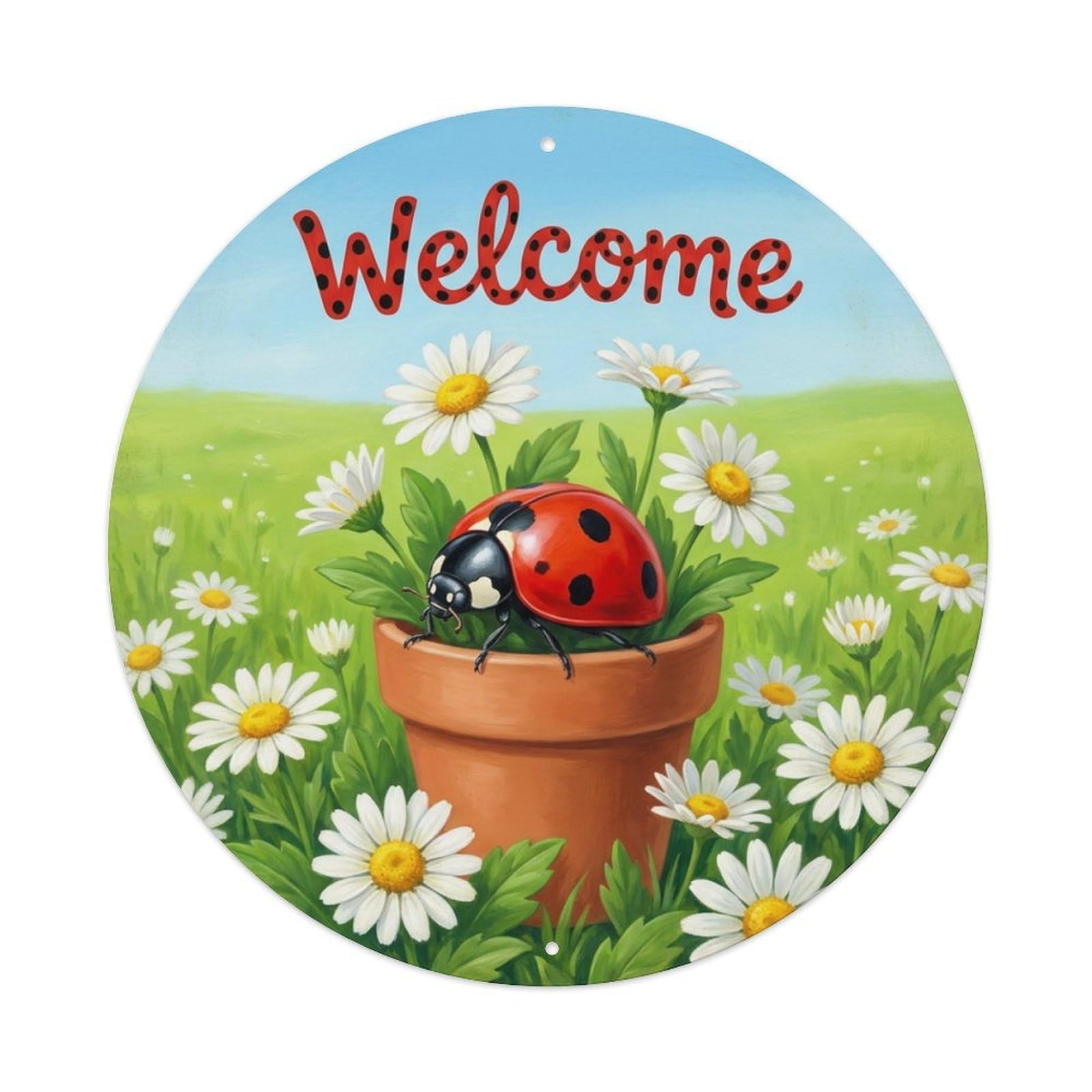 Welcome Ladybug Daisy Meadow Metal Tin Sign