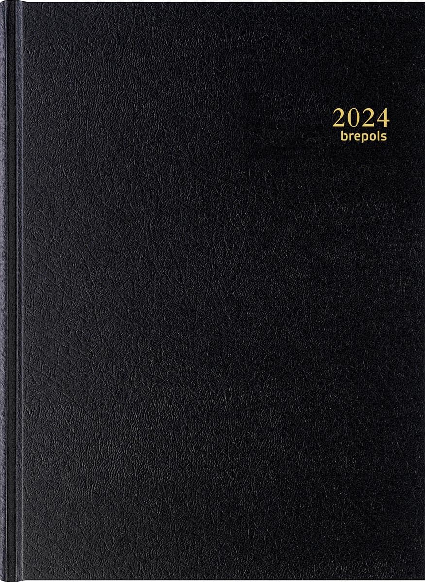 Brepols - Bremax 1 Agenda giornaliera - Copertina nera 1 giorno per pagina - 21 x 29 cm - 2024