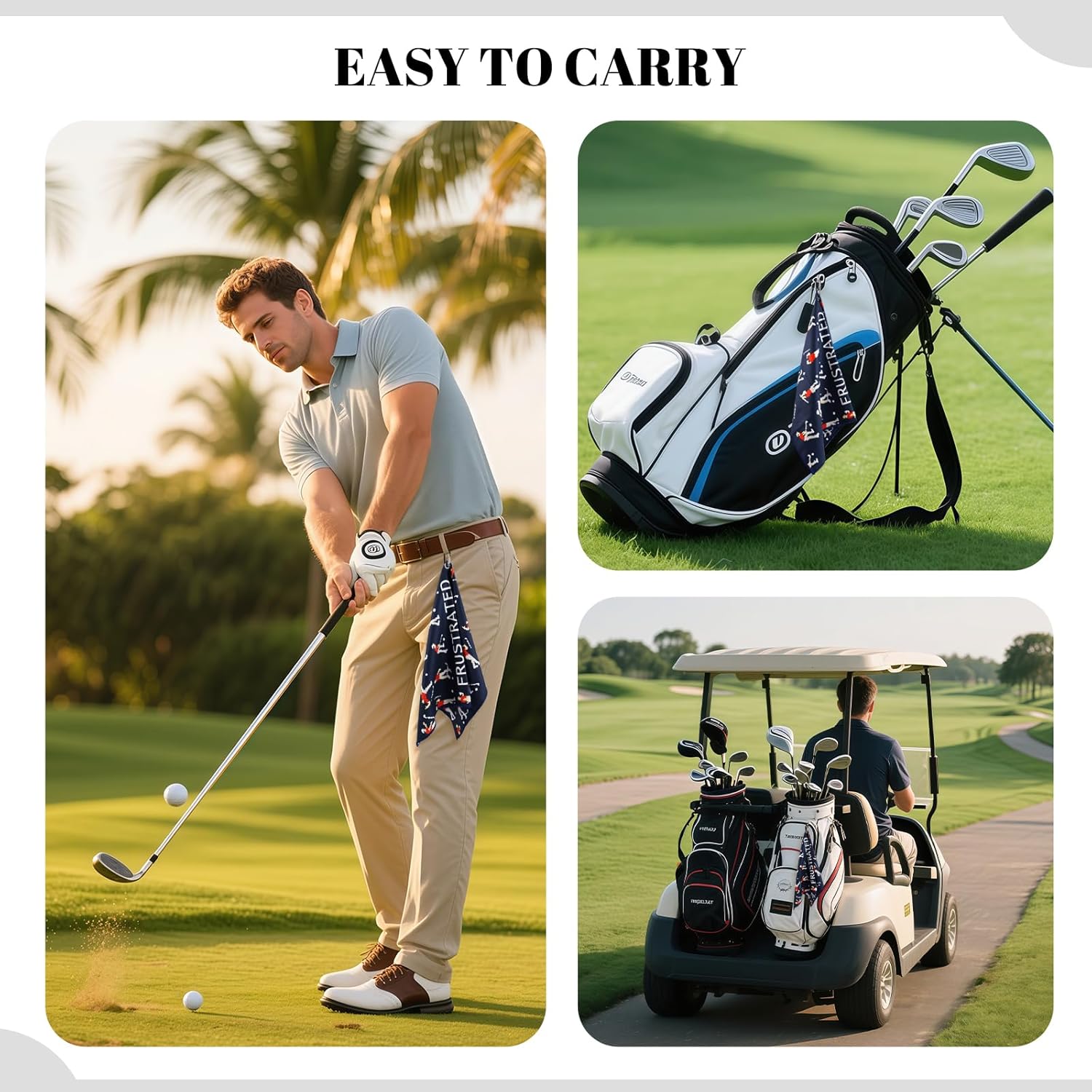 Microfiber Golf Towels (16" X 24") with Carabiner Clip, Waffle Pattern Golf Towel Hook and Loop Fastener, Golf Club Towel, Premium Golf Accessories, Gift for Men, Golfers, Dad (Navy Blue) - Image 3