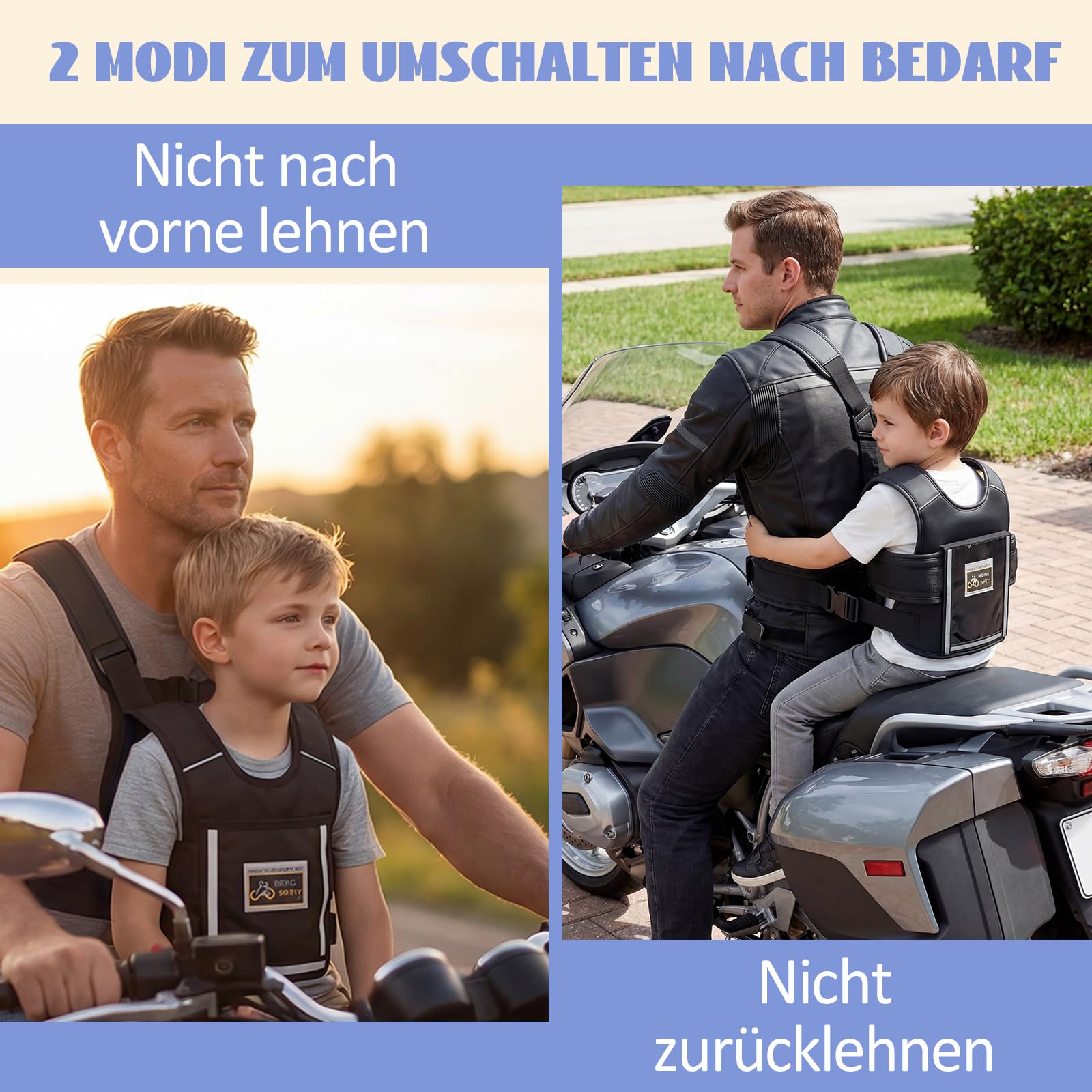 Cintura Di Sicurezza Per Bambini Moto Per Bambini Regolabile, Cintura Per Bambini Moto Con Strisce Riflettenti, Cinture Di Sicurezza Posteriore Della Bicicletta Per Da 3-12 Anni