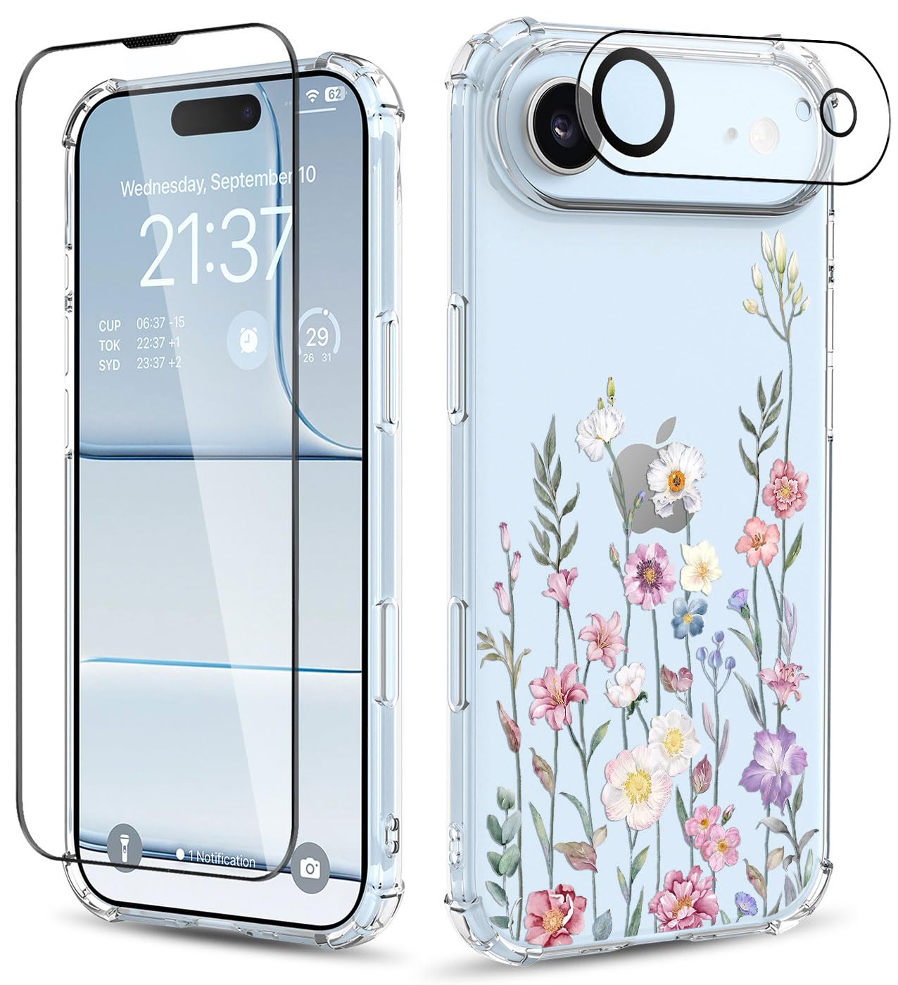 for iPhone 17 Air Case ,[3 in 1]with Screen Protector & Camera Lens Protector, Flower Pattern Design,Clear Soft Shockproof Slim Floral Phone Cover for Women Girls 2025 6.5" (Blooming Flowerets)