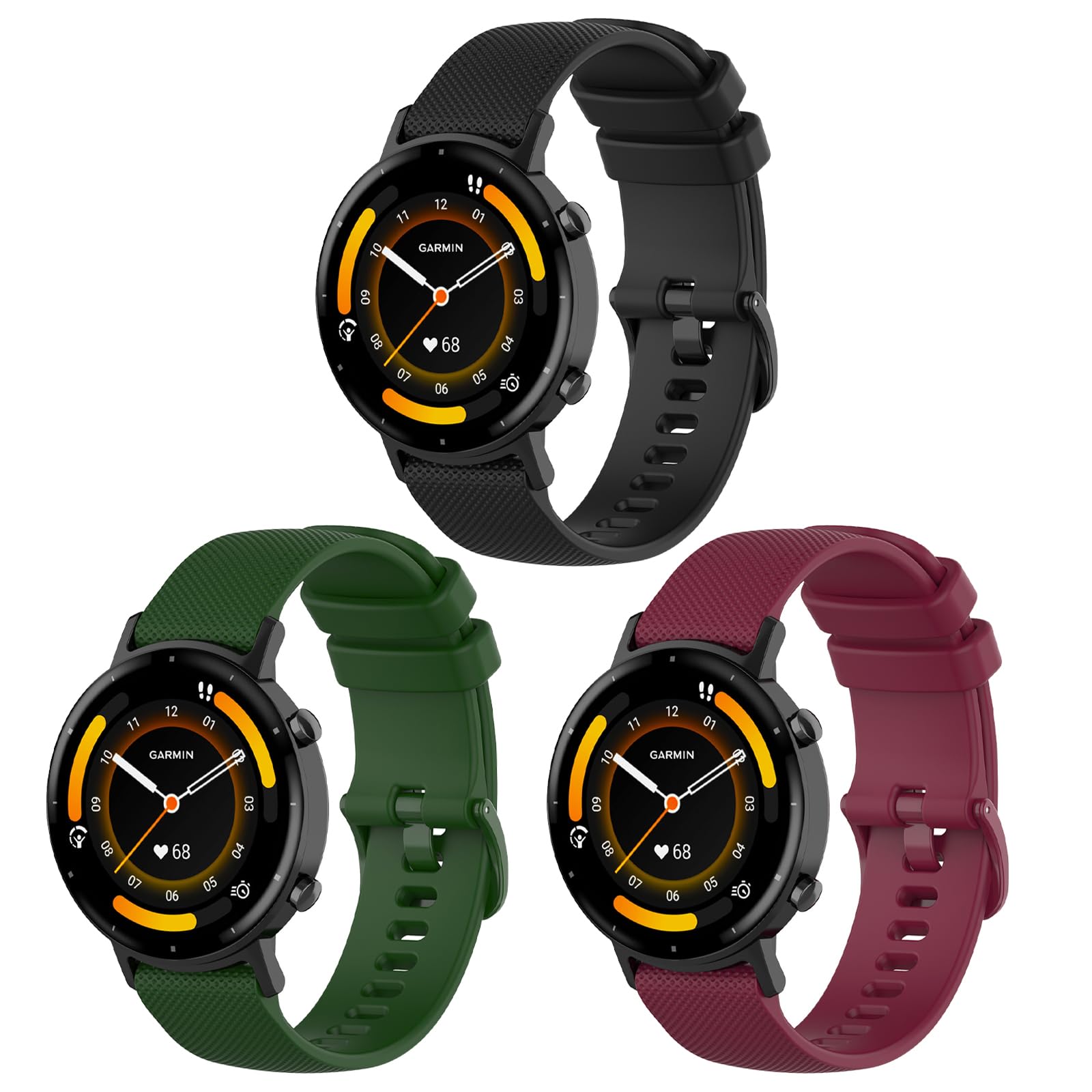 20 mm Bracelet Compatible with Garmin Vivoactive 6/5/3, Vivomove 3/HR/Style/Luxe, Forerunner 55/165/245/645 Music/Venu Sq 2 20 mm Silicone Wristbands Sport Adjustable Replacement Watch Strap