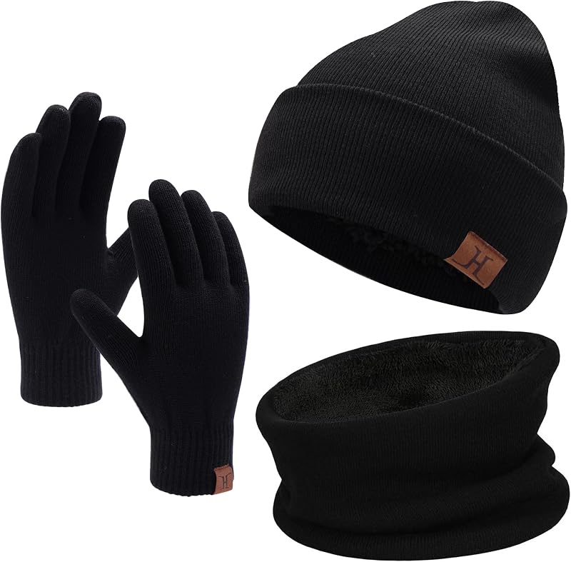 Winter Beanie Hats Scarf Touchscreen Gloves for Men Women