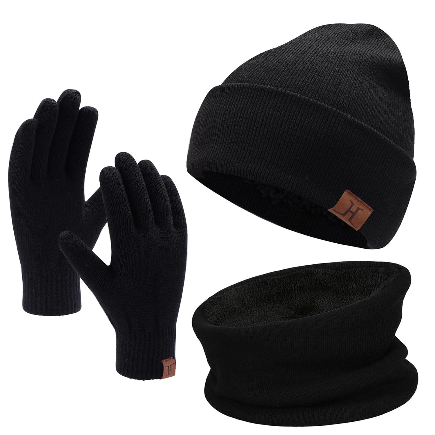 Winter Beanie Hat Scarf Touchscreen Gloves Set for Men and Women Beanie Gloves Neck Warmer Set with Warm