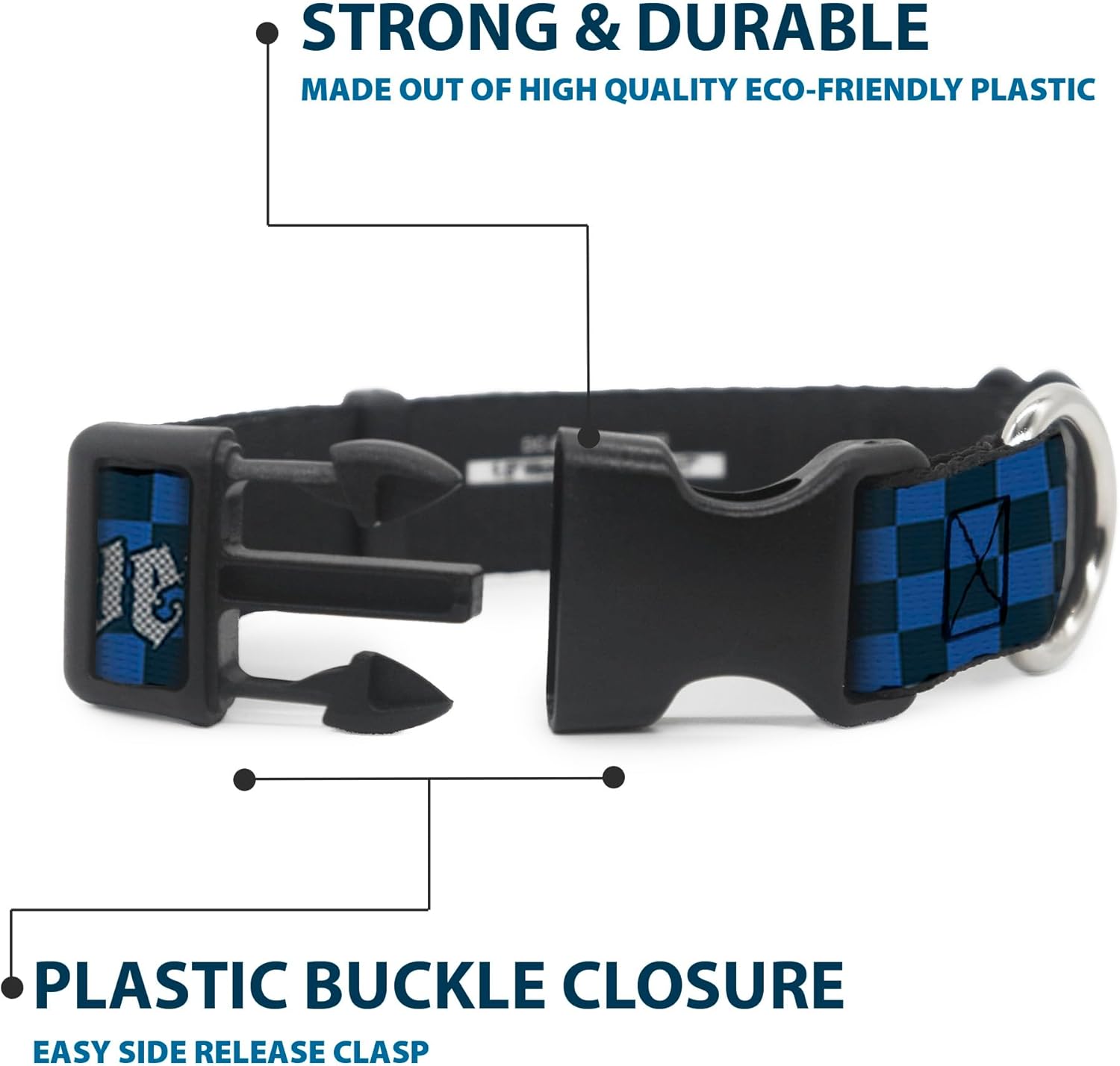 Warner Bros. Pet Collar, Dog Collar Plastic Buckle, Harry Potter Ravenclaw Checker Blues Grays, 20 to 31 Inches 1.5 Inch Wide