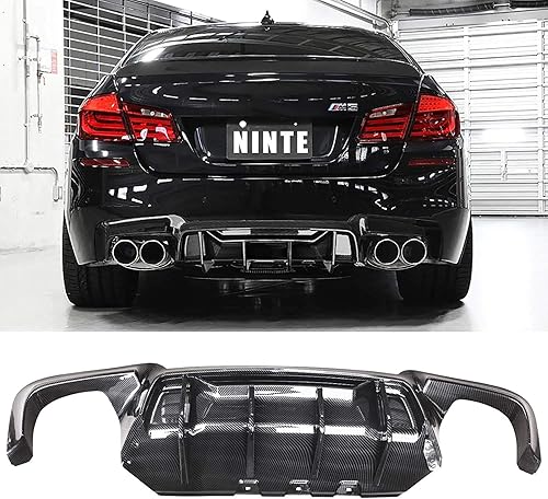 NINTE Borde trasero para BMW Serie 5 F10 M Sport Bumper 2011-2016, revestimiento de fibra de carbono pintado F90 M5 Estilo Quad Escape parachoques