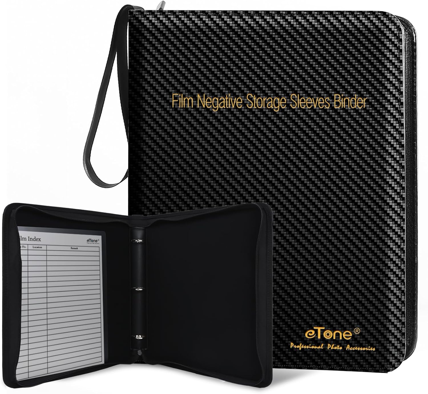 eTone Film Negative Storage Box, Black PU Leather, 13.18x7.08x1.96 Inch, 3-Ring Binder Album with Velvet Lining for 35mm 120 4x5 8x10 Negatives