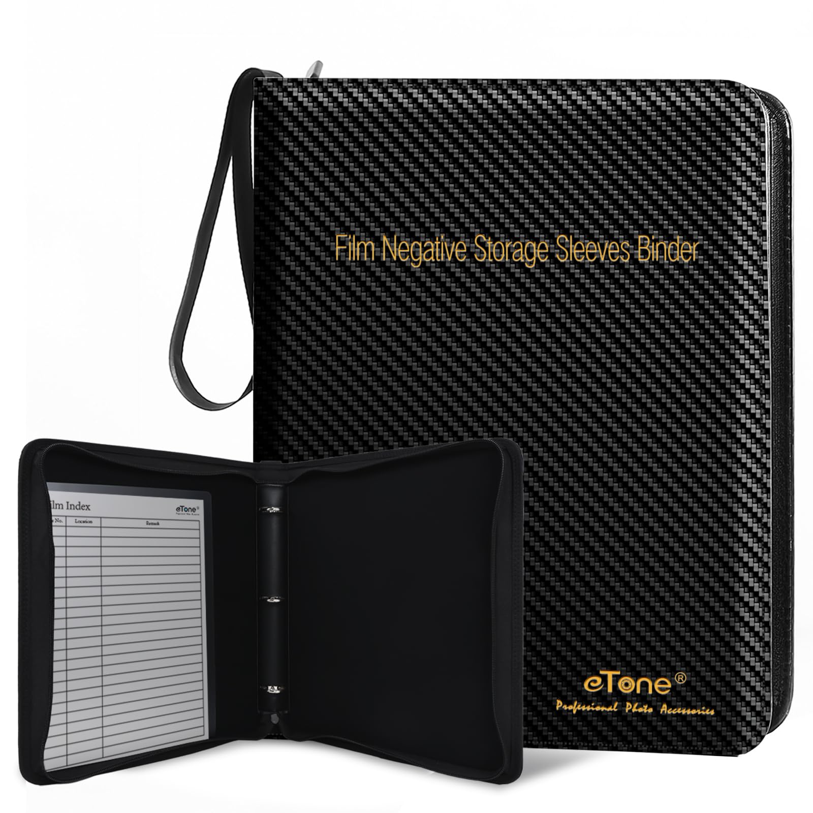 eTone Film Negative Storage Box, Black PU Leather, 13.18x7.08x1.96 Inch, 3-Ring Binder Album with Velvet Lining for 35mm 120 4x5 8x10 Negatives
