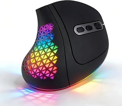 Bluetooth Wireless Dual-Mode Vertical Mouse - Silent Click, Ergonomic Comfort for Office & Home Use, Rechargeable with LED Breathing Light, Compatible with Multiple Devices Black